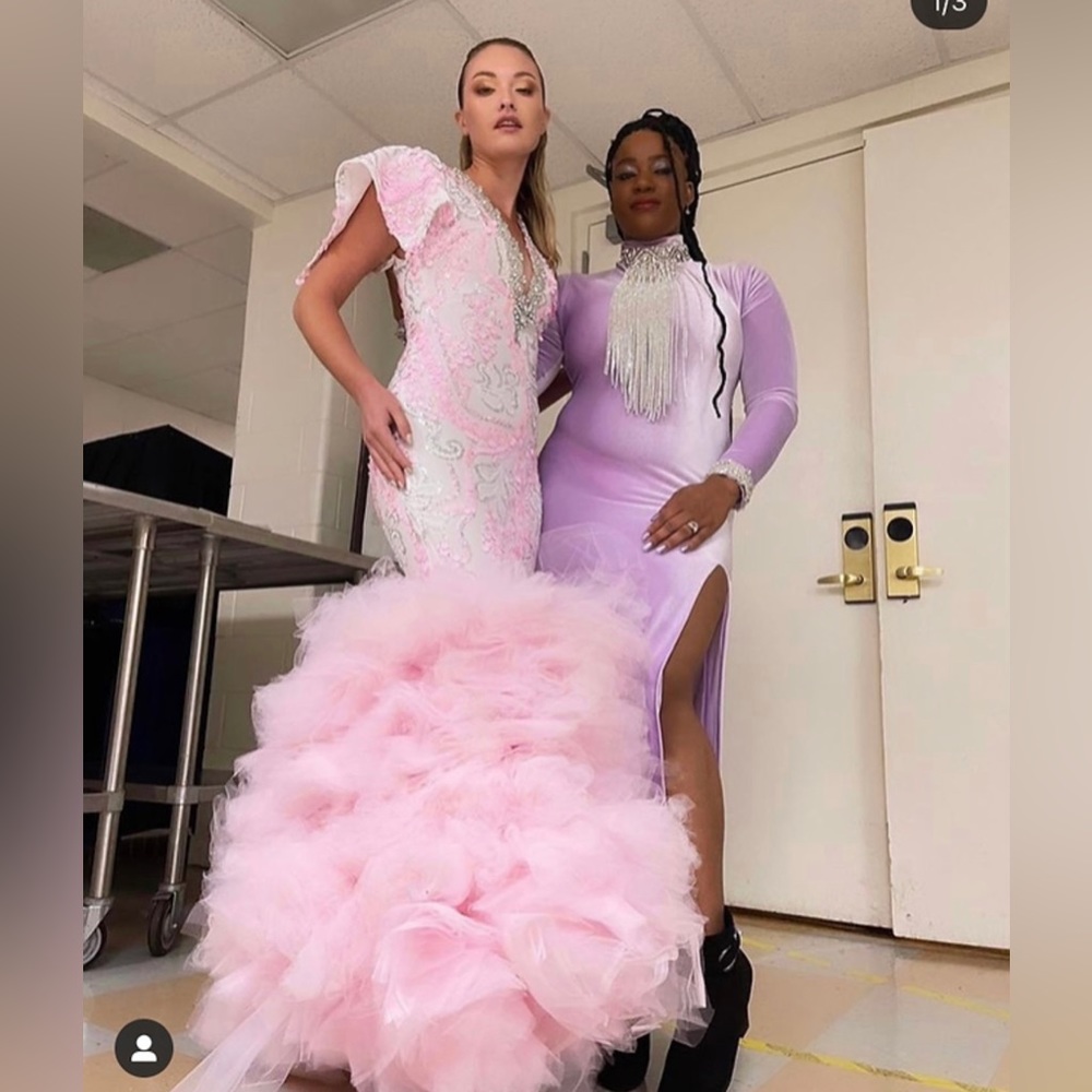 HANDMADE PINK FANCY BY FRANCESCA WATSON GOWN WORN BY ANTM WINNER INDIA GANTS